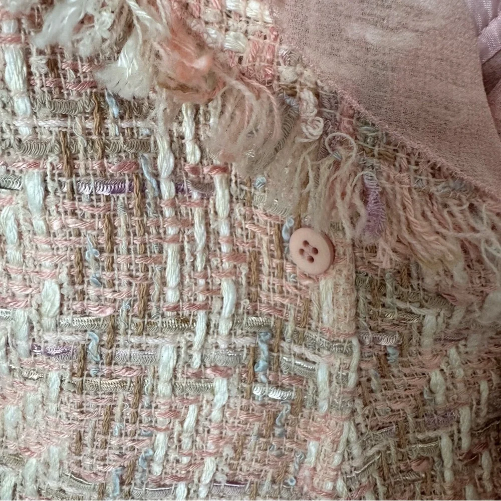 Vintage Albert Nipon Coral Pink Tweed Jacket Size 8 Wool Silk Accents Floral Pin - Picture 4 of 16